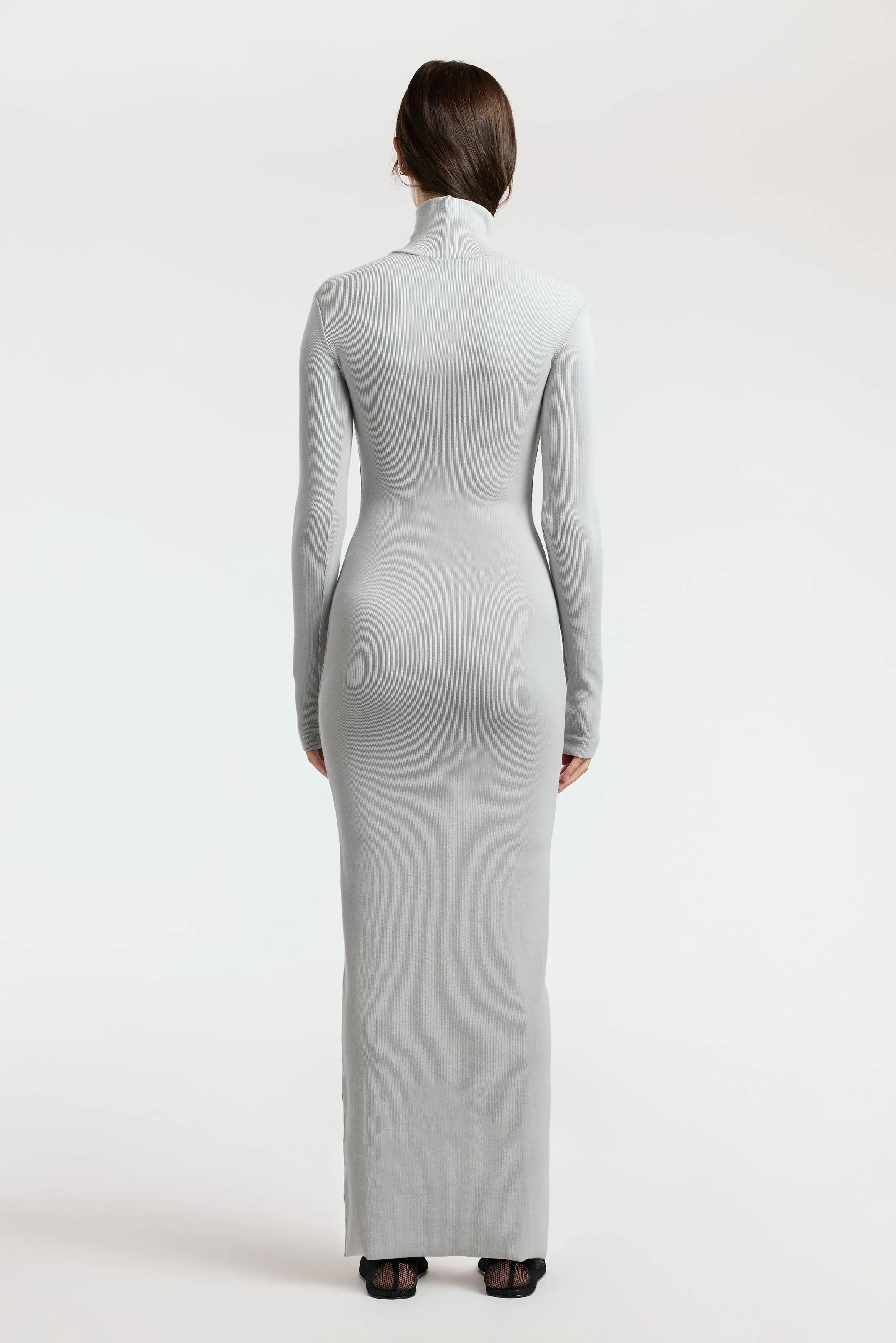 Embroidered-Sleeve Verona Turtleneck Maxi Dress