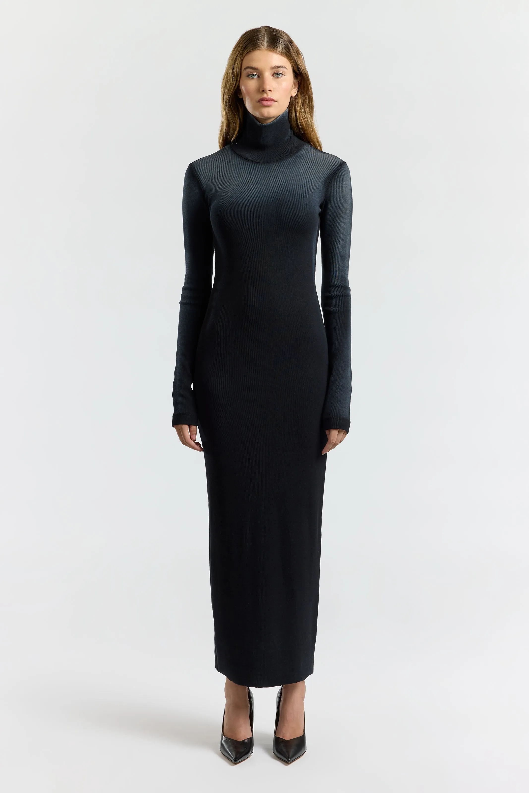 Leg-Lengthening Classic Mood Verona Turtleneck Maxi Dress