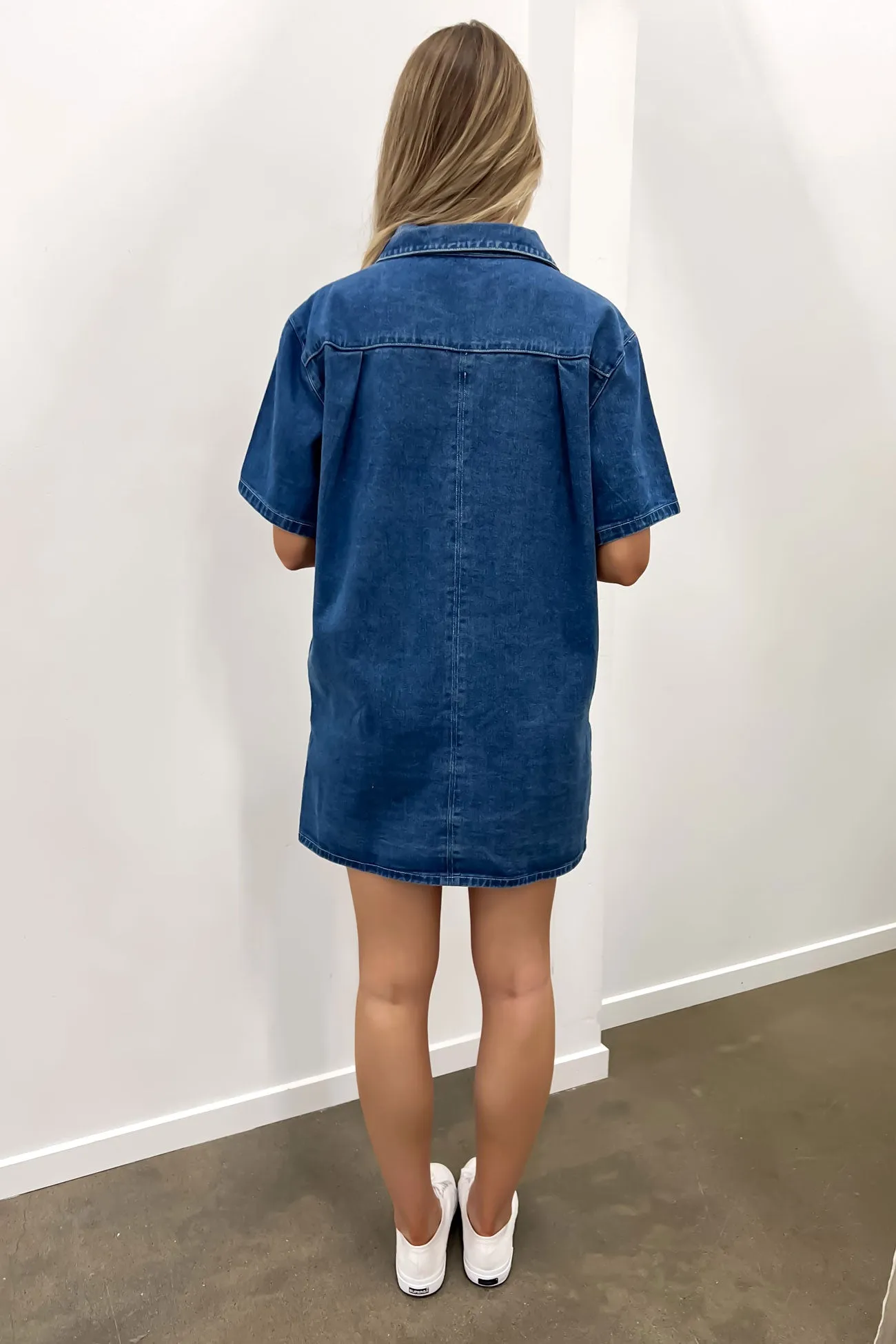 Pleated-Skirt Night Style Georgie Denim Mini Dress Indigo