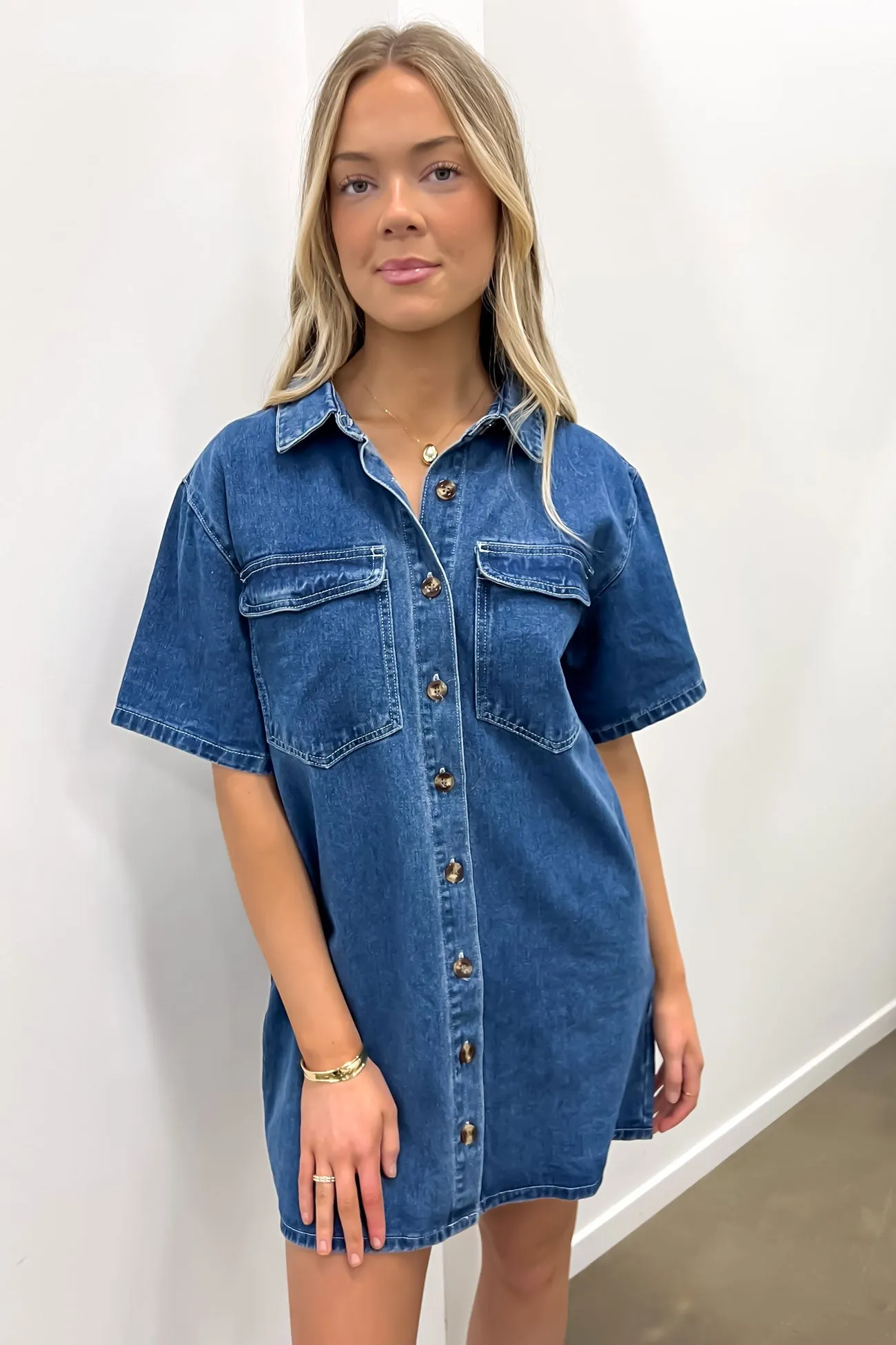 Georgie Denim Mini Dress Indigo Breathable wear Festive Mood