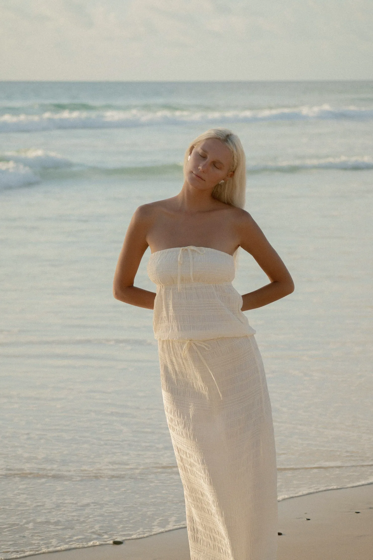 Chic Look Fresh Style Sandy Cove Midi Skirt Natural