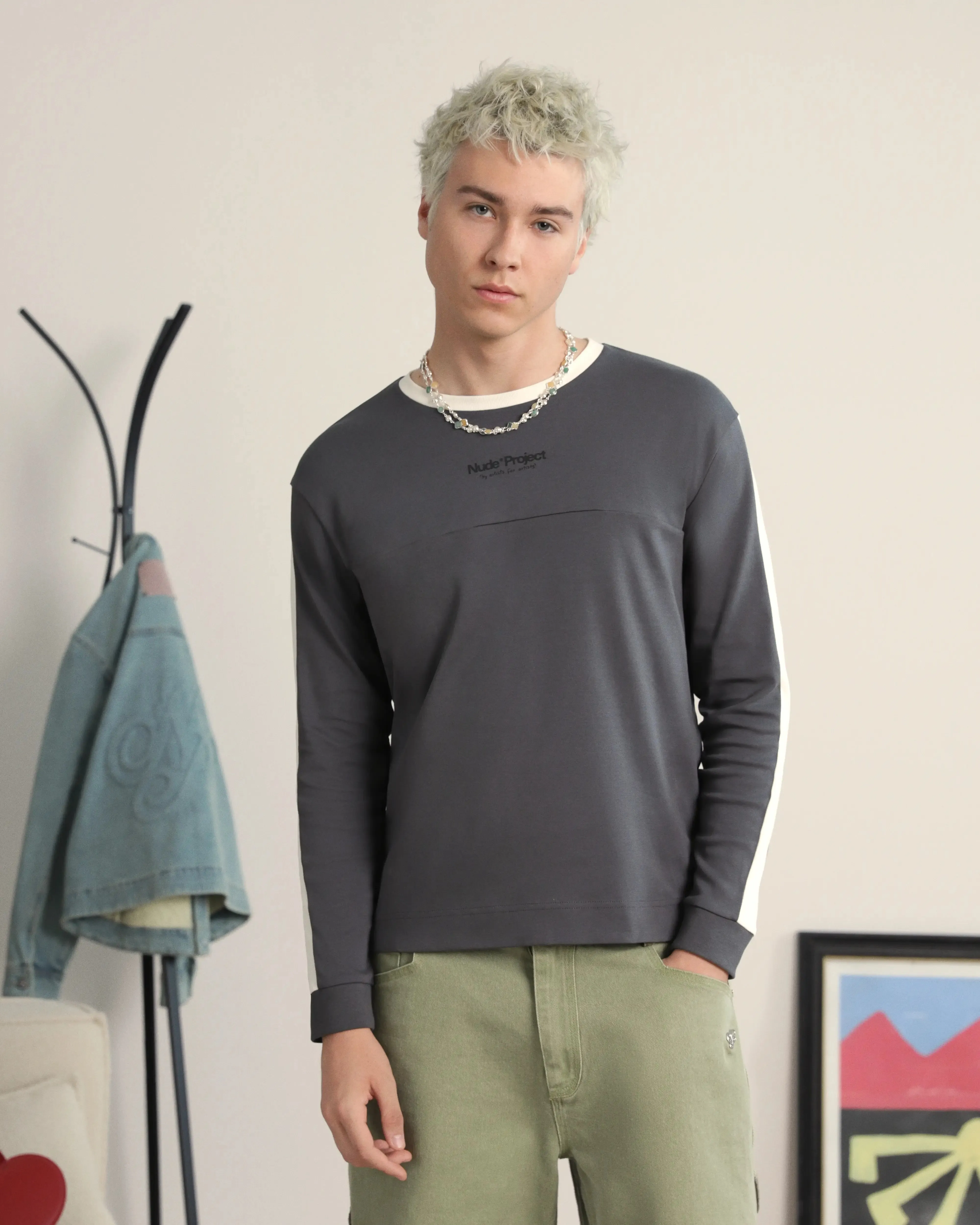 Vintage Sports Long-Sleeve Grey AntiPilling Fabric Relaxed Blouse