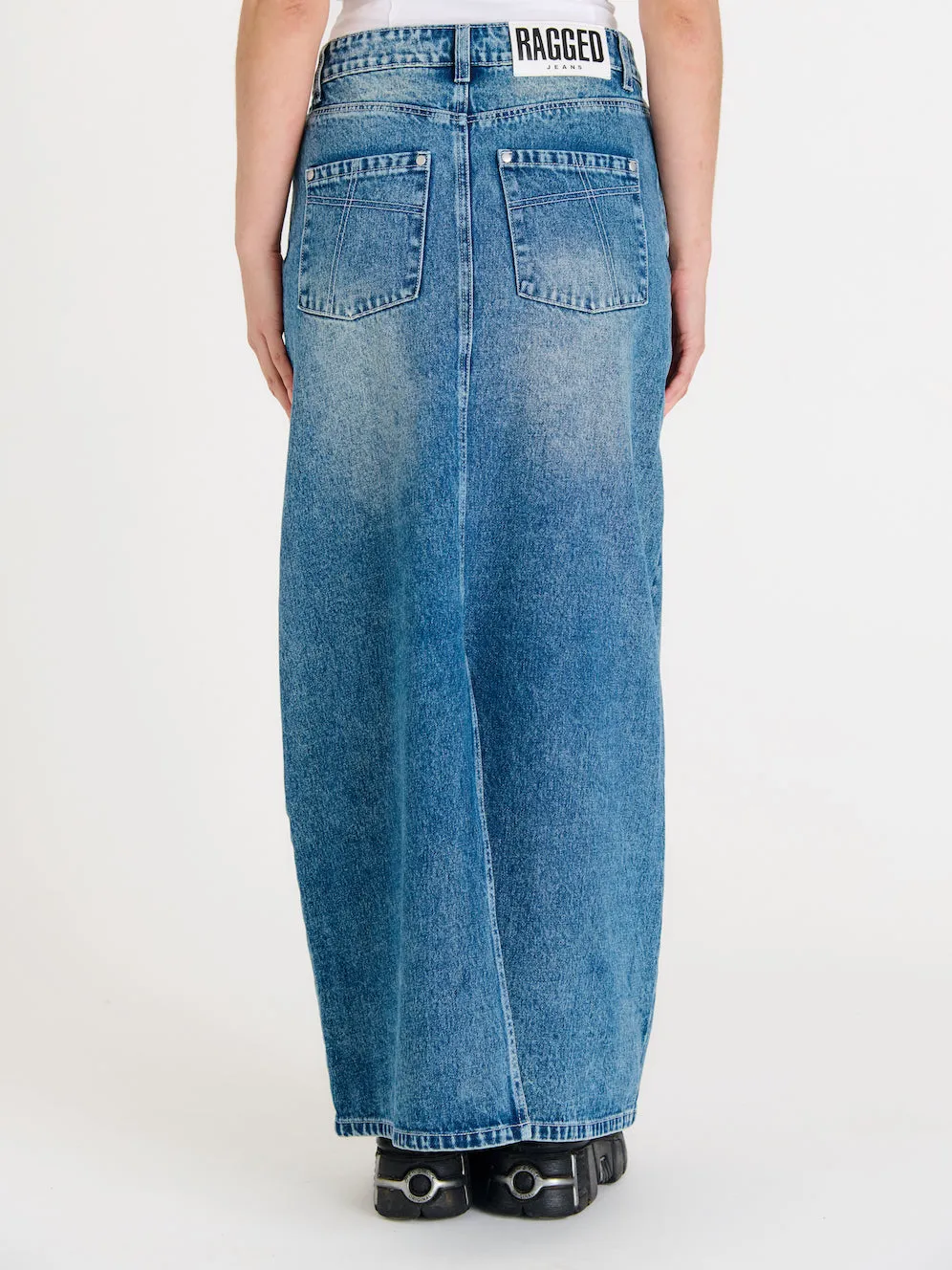 Chill Feel Vintage Washed Denim Maxi Skirt