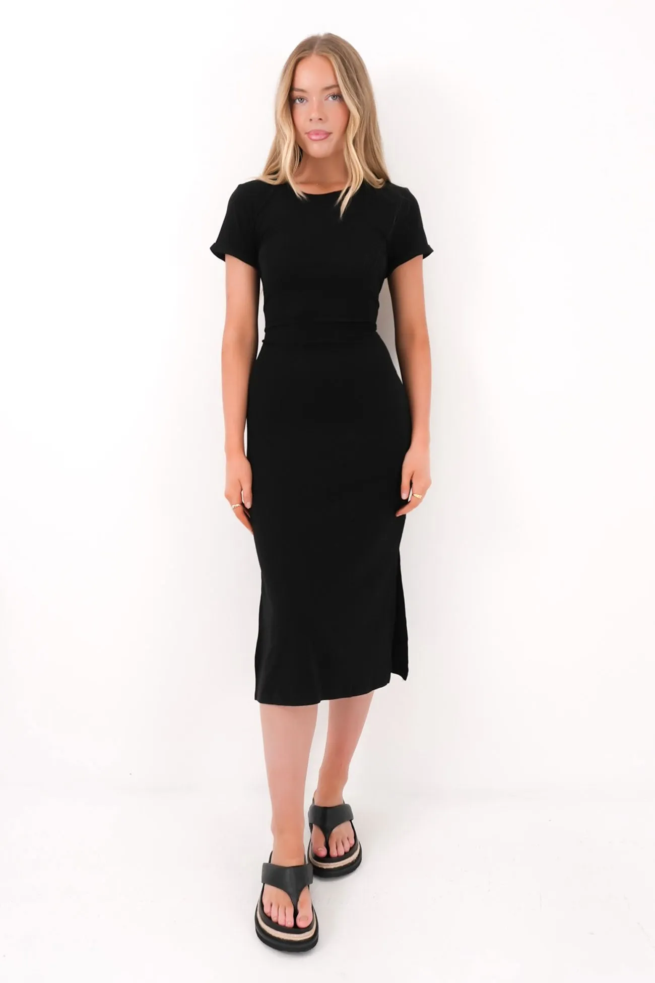 Viola Midi Dress Black Natural Drape