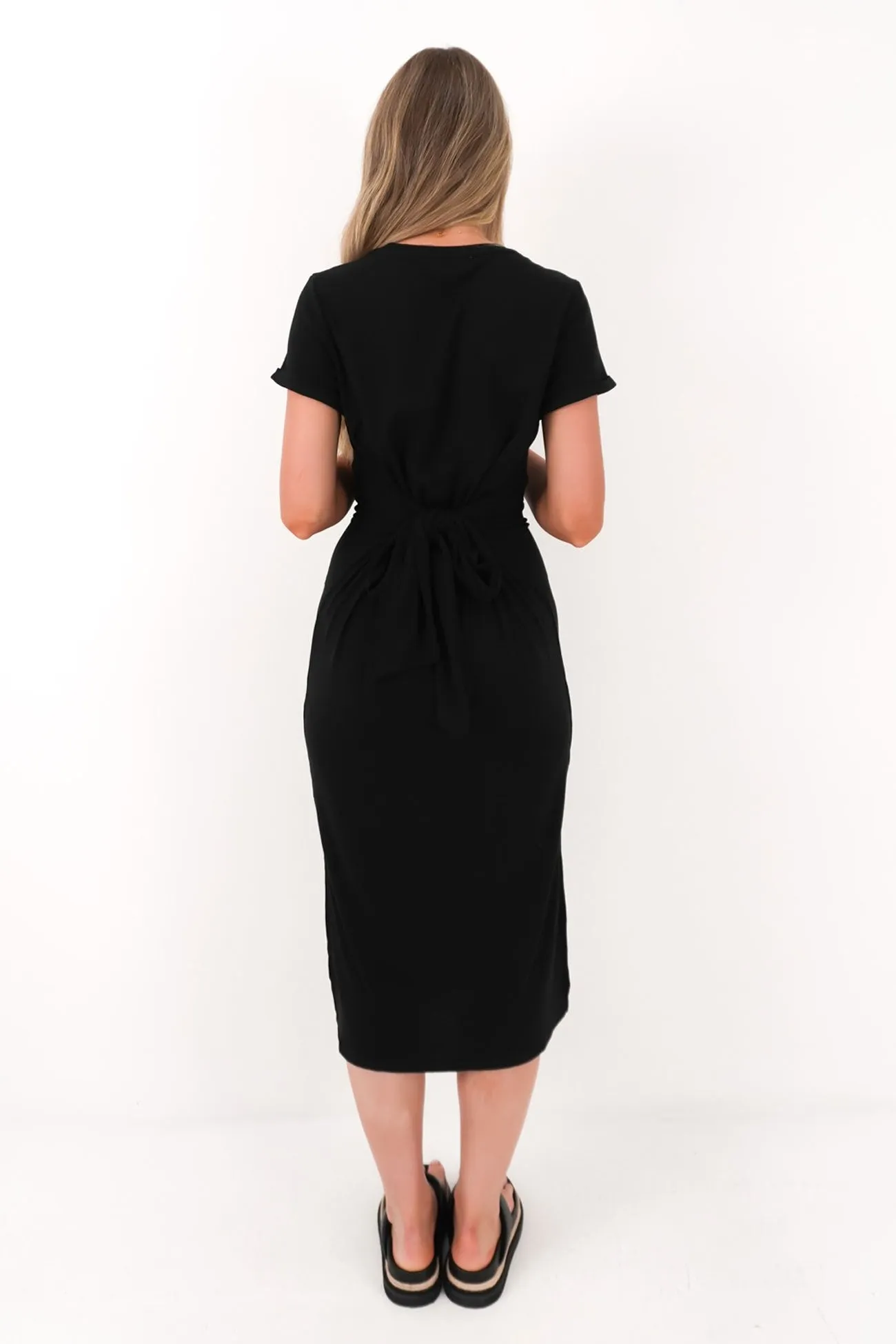 Subtle Lines Gentle Drape Viola Midi Dress Black