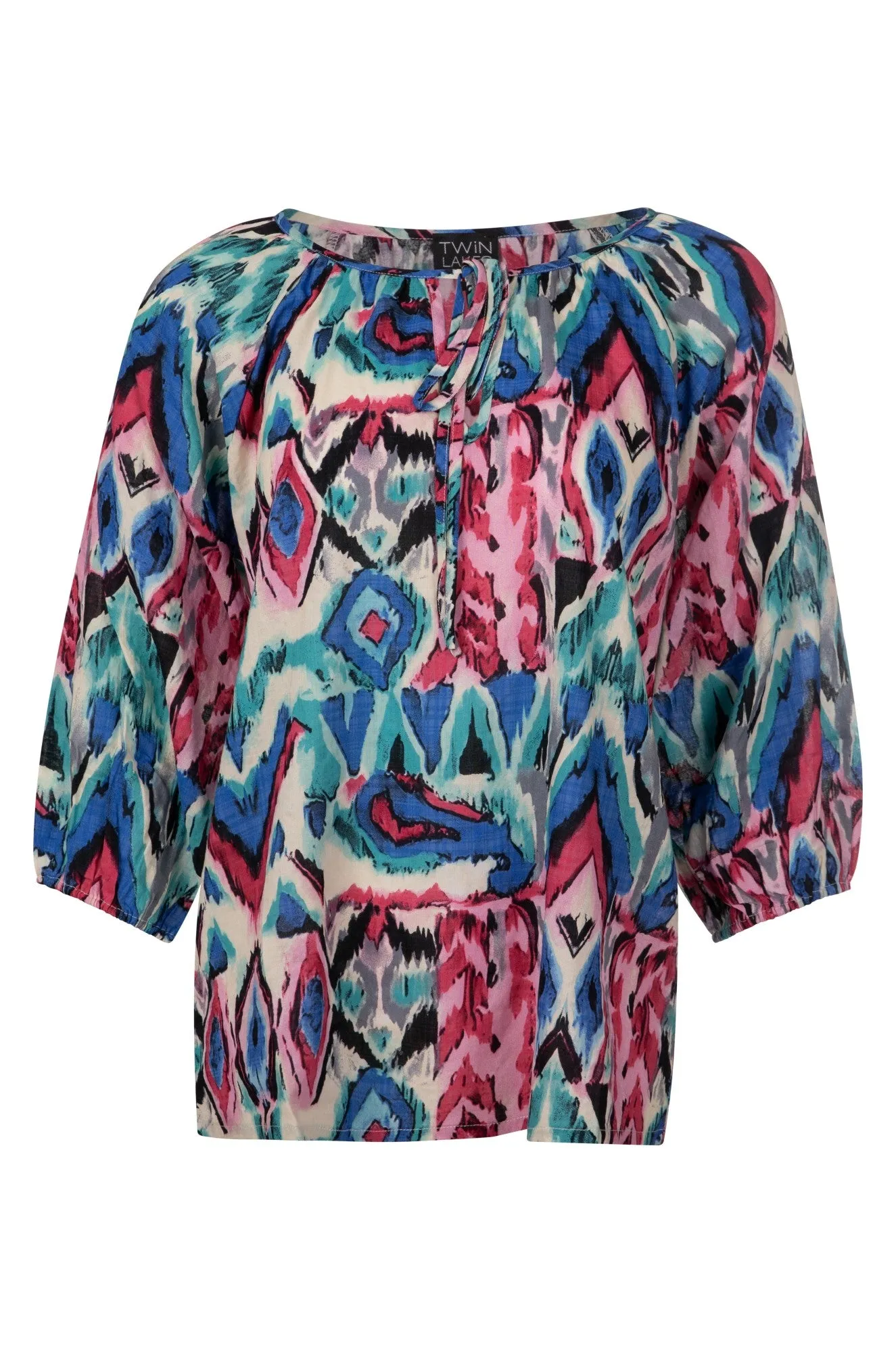 Streetwear Style Viscose Blend Top | Blues Pink Tile | 6531A1