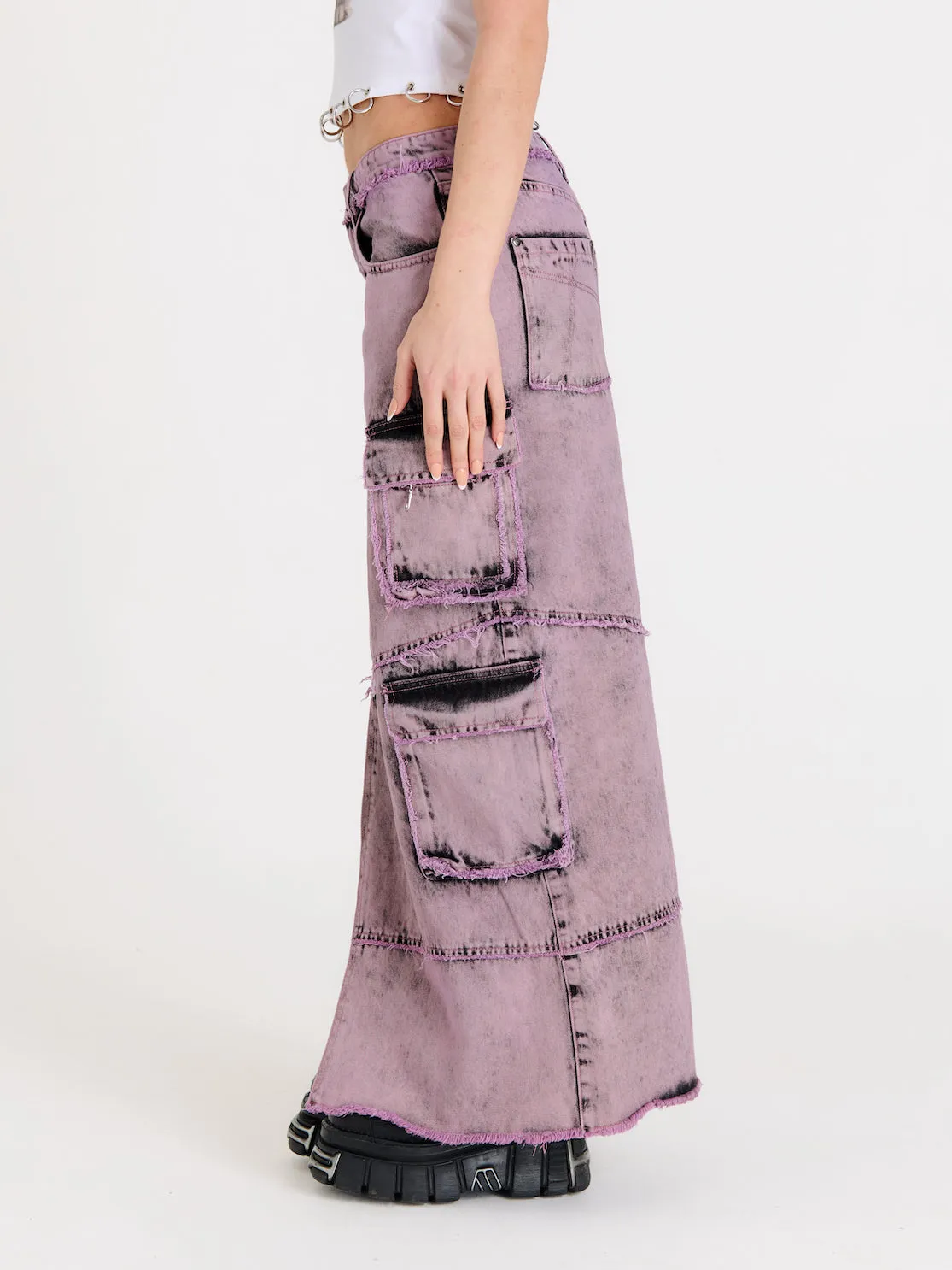 Vortex Denim Combat Maxi Skirt Bold Accent Soft Palette