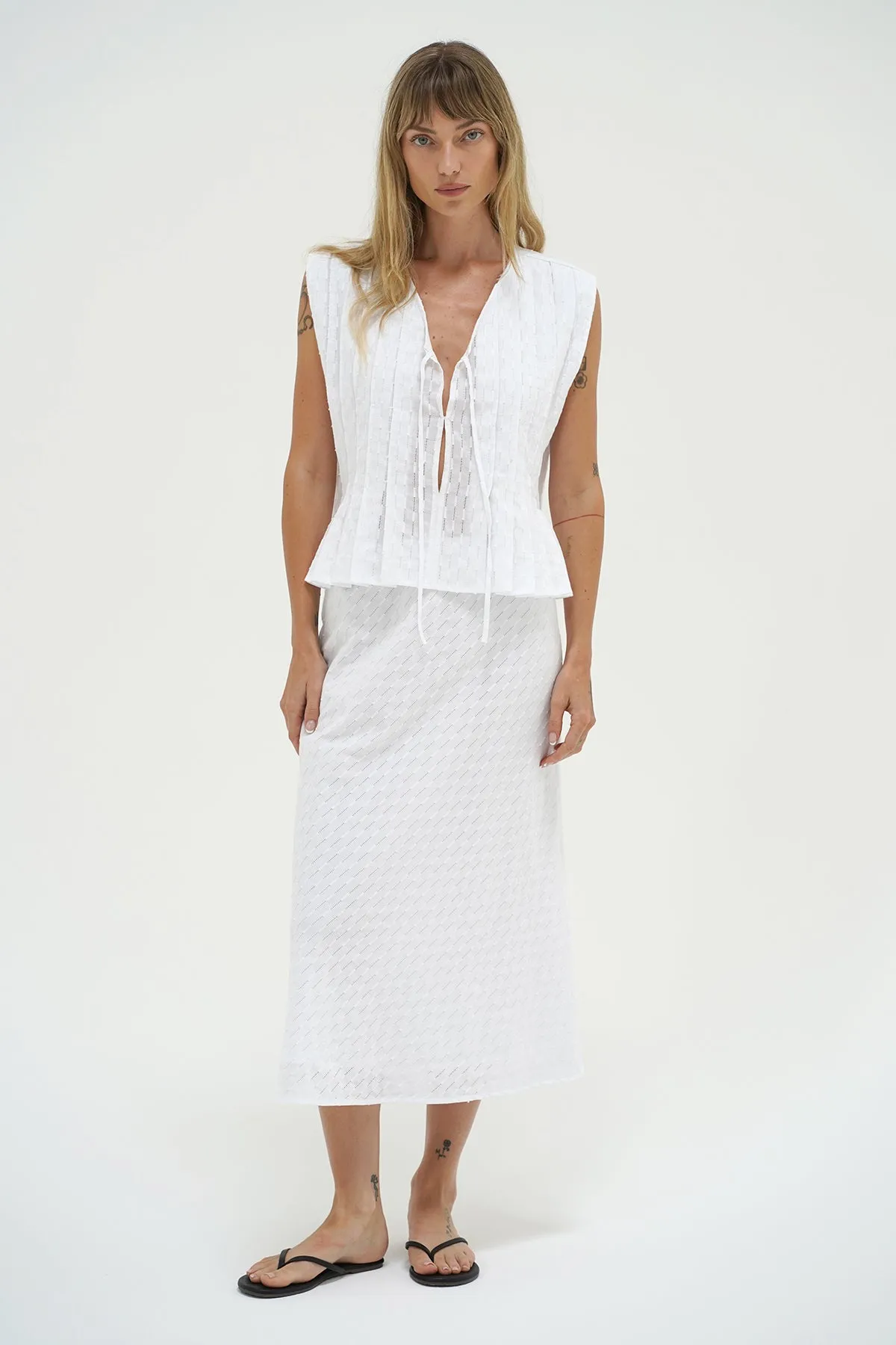 flared silhouette Elegant Texture Waialae Eyelet Skirt - White