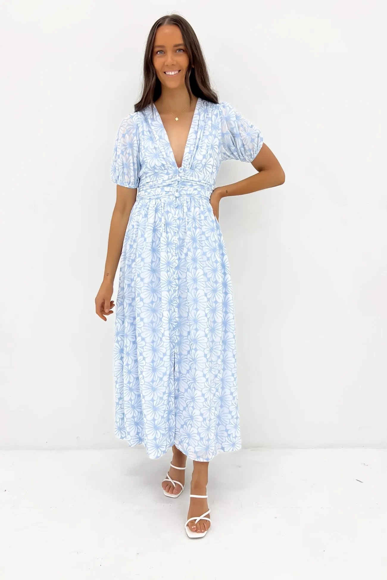 Nala Maxi Dress Blue Flower Insulating-Lining