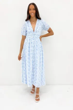 Nala Maxi Dress Blue Flower Insulating-Lining