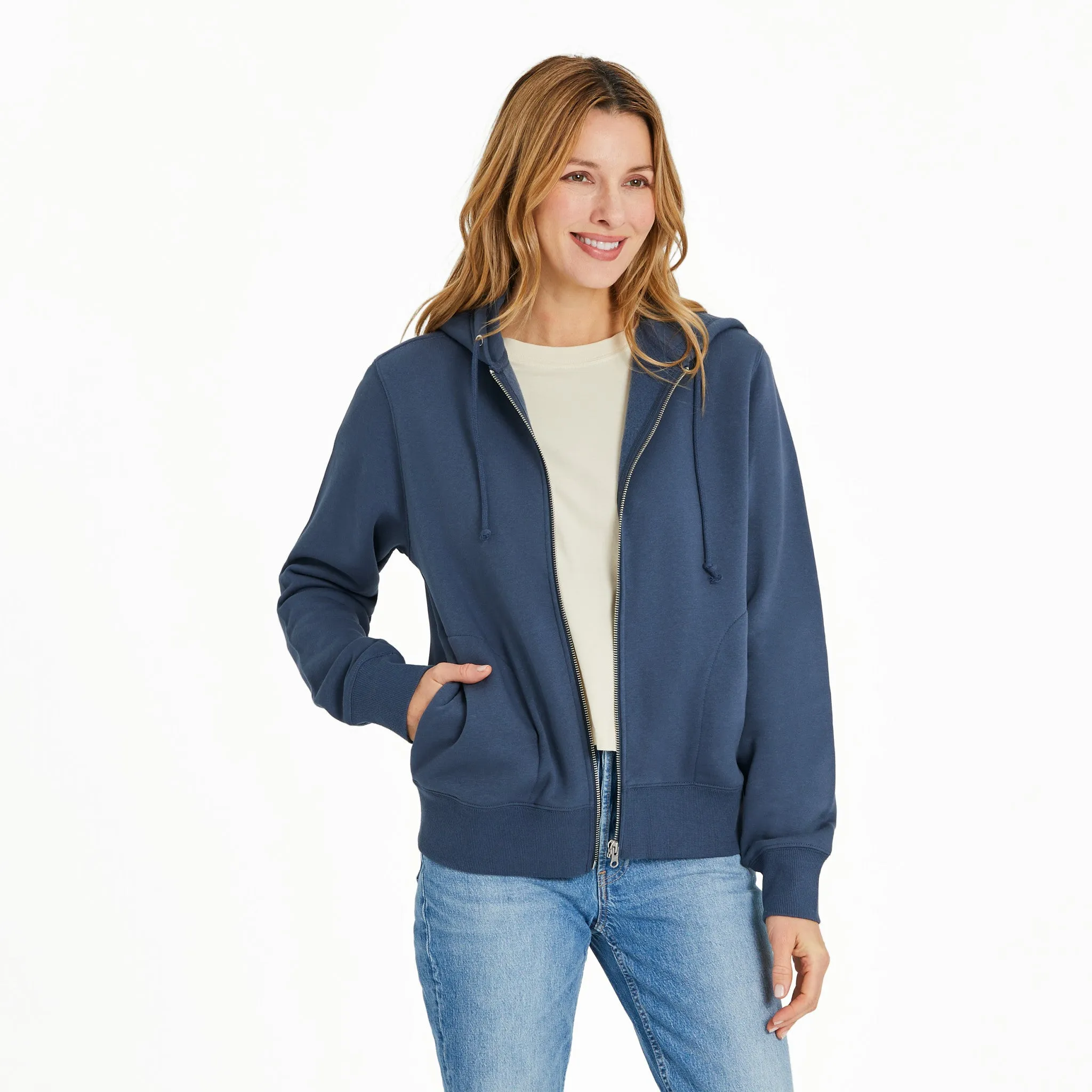 Women's Solid Good Vibes Fleece Zip Hoodie Core Fit