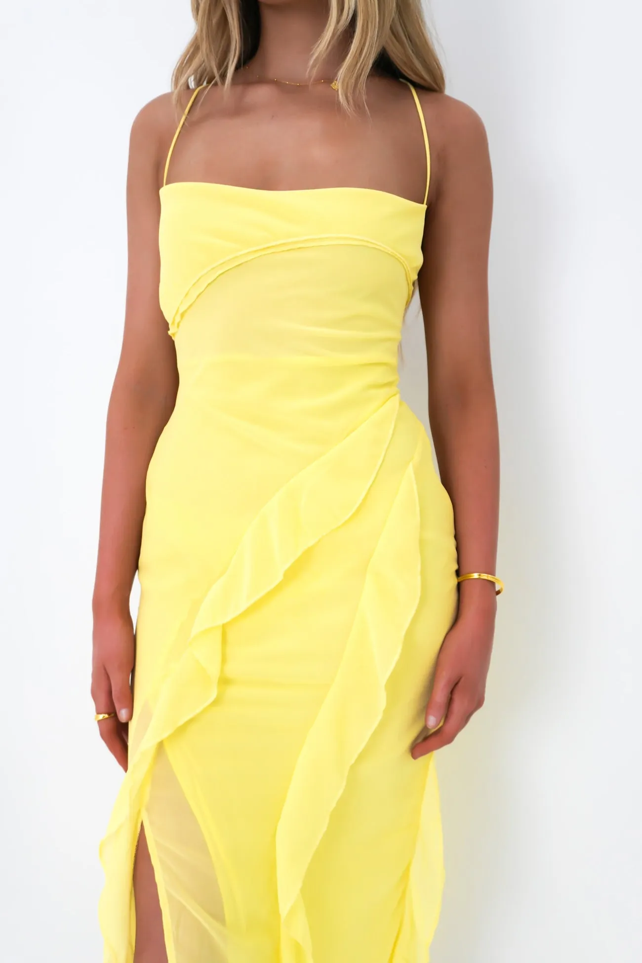 ConvertibleNeckline Midi-Length Loz Maxi Dress Yellow