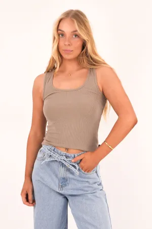 Stage Soul retro look Washed Rib Scoop Neck Tank Stone