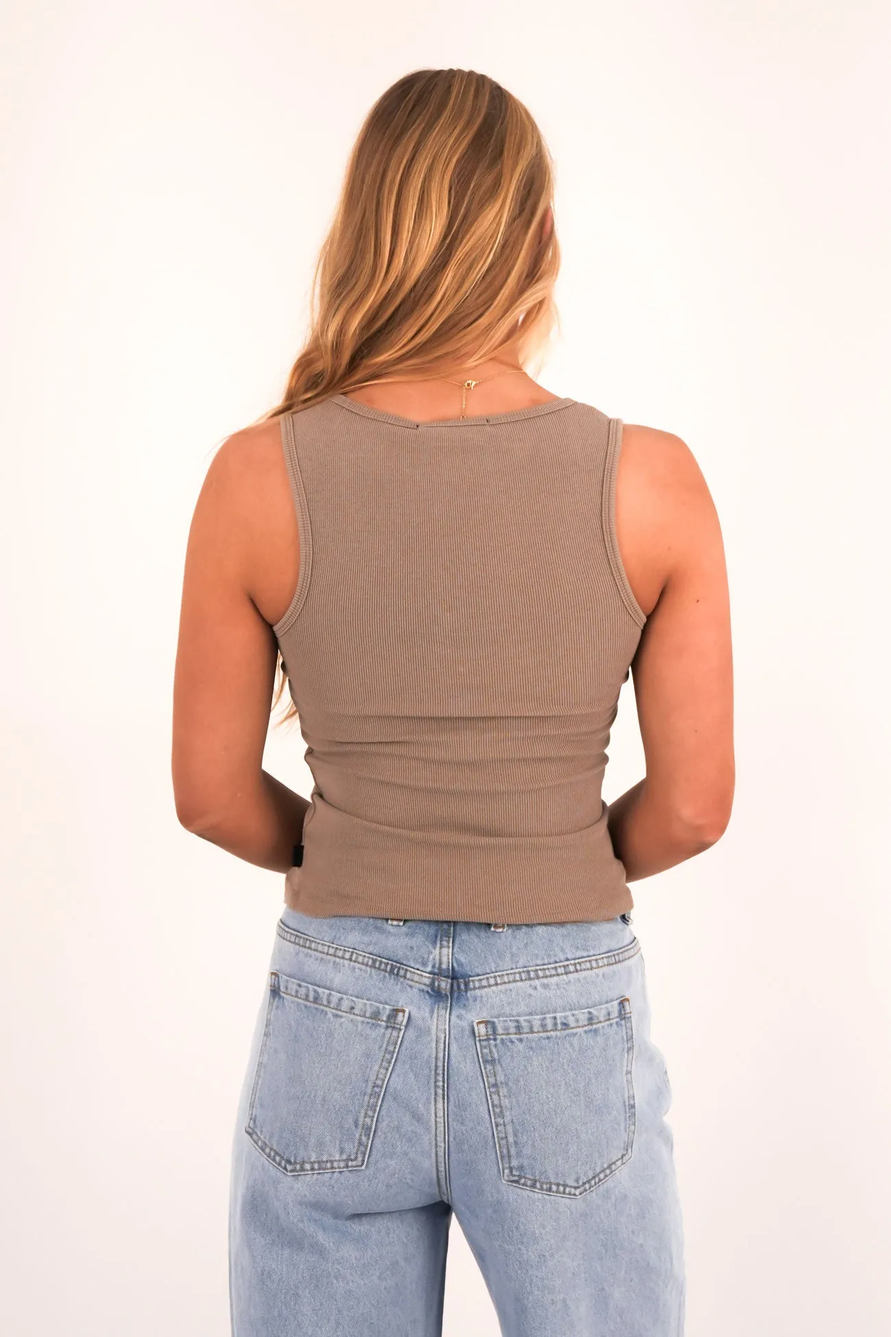 Princess Glow Soft Jersey Washed Rib Scoop Neck Tank Stone