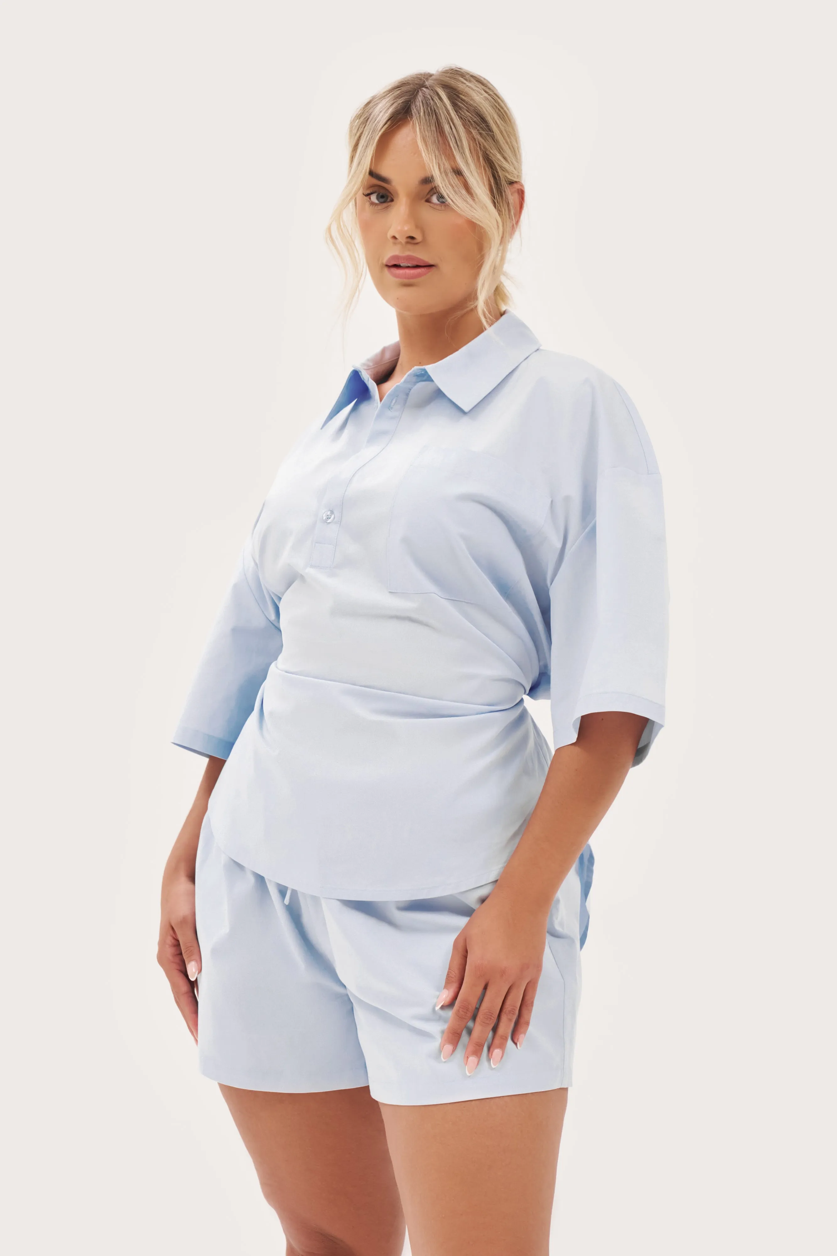 Quick Fit quick-drying Tie-Up Overhead Shirt - Pale Blue