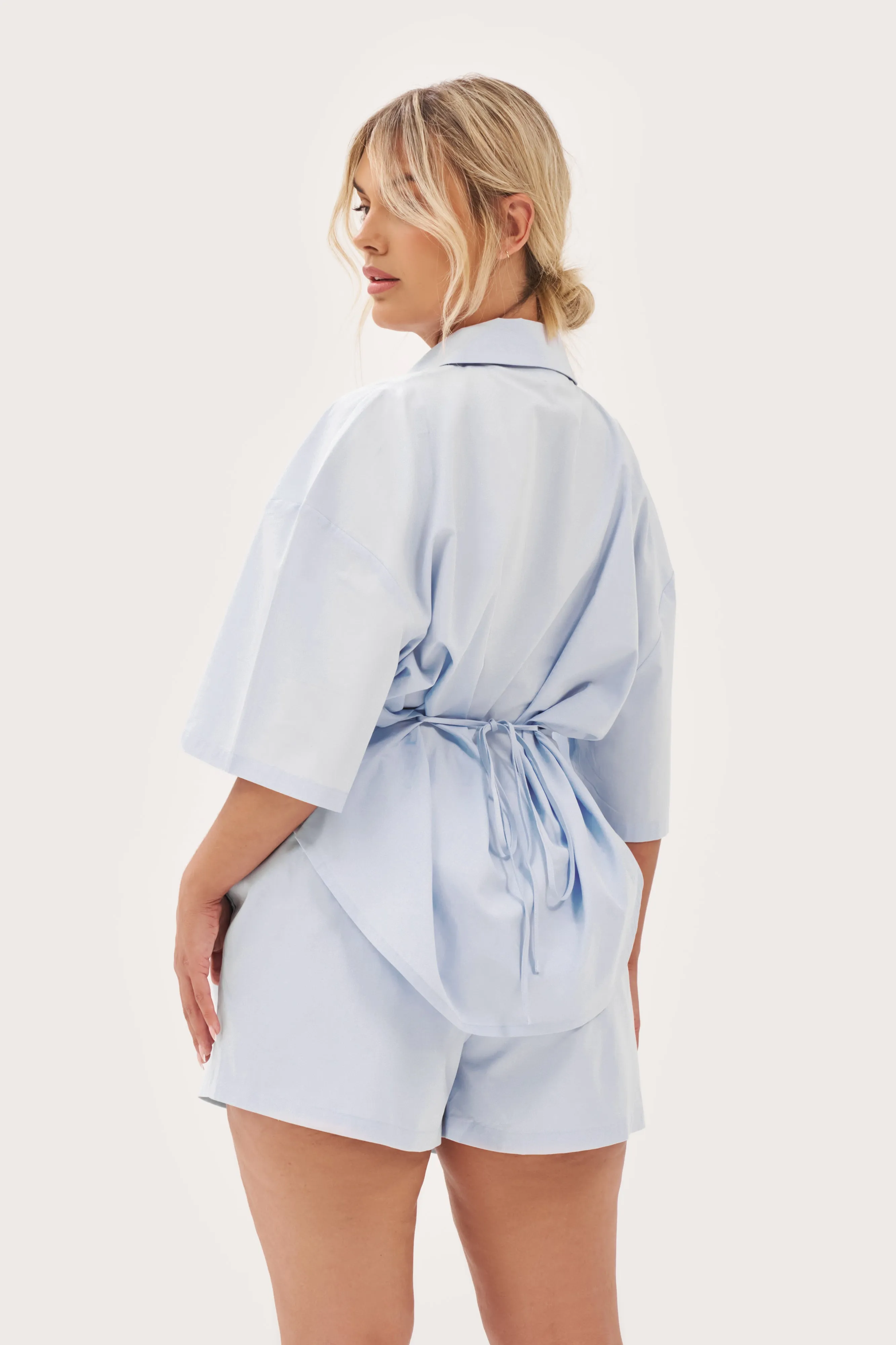 Durable Style Vegan Tie-Up Overhead Shirt - Pale Blue