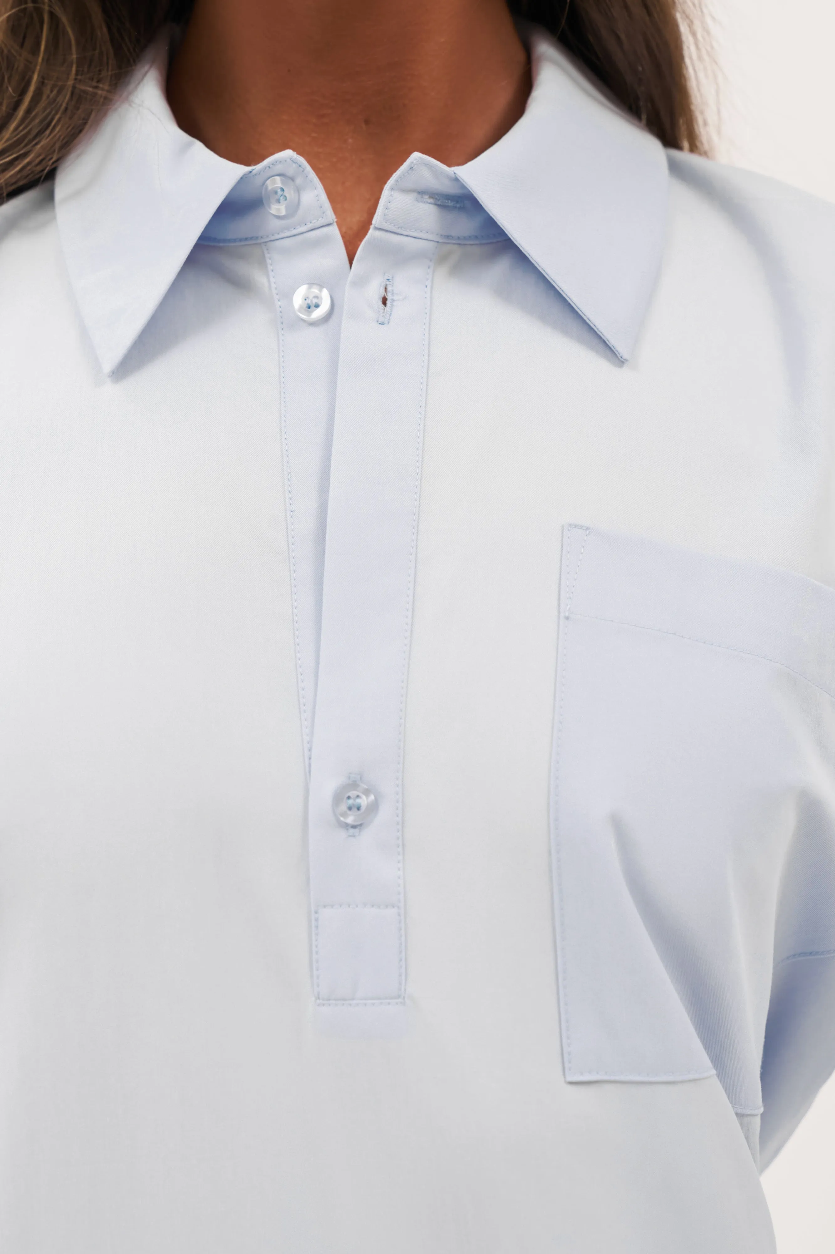 Breathable Wear Fit Chilly Comfort Tie-Up Overhead Shirt - Pale Blue