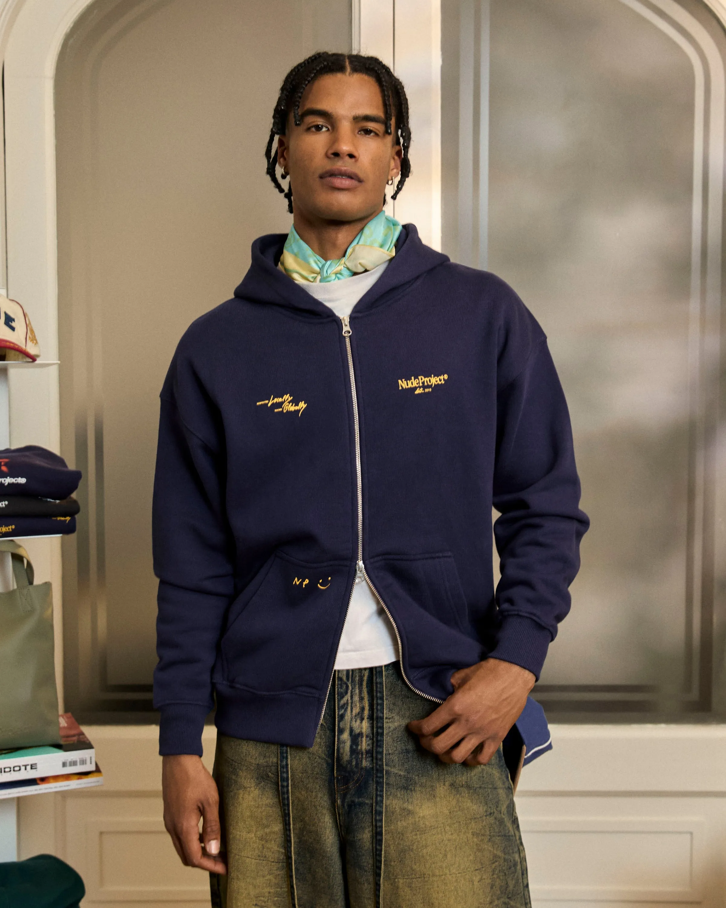 Abstract print Global Soon Zip-Up Hoodie Navy