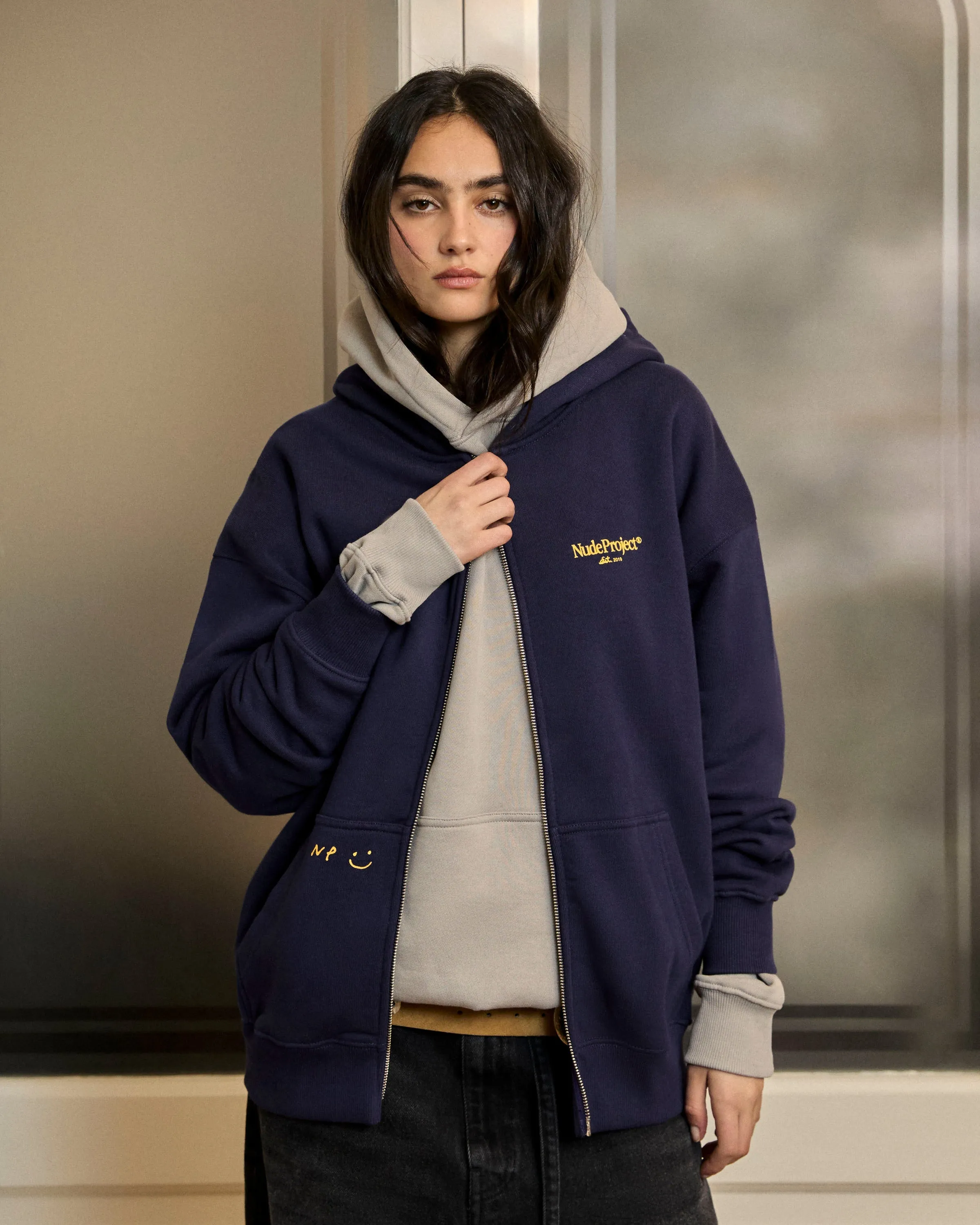 Global Soon Zip-Up Hoodie Navy Practical clothing