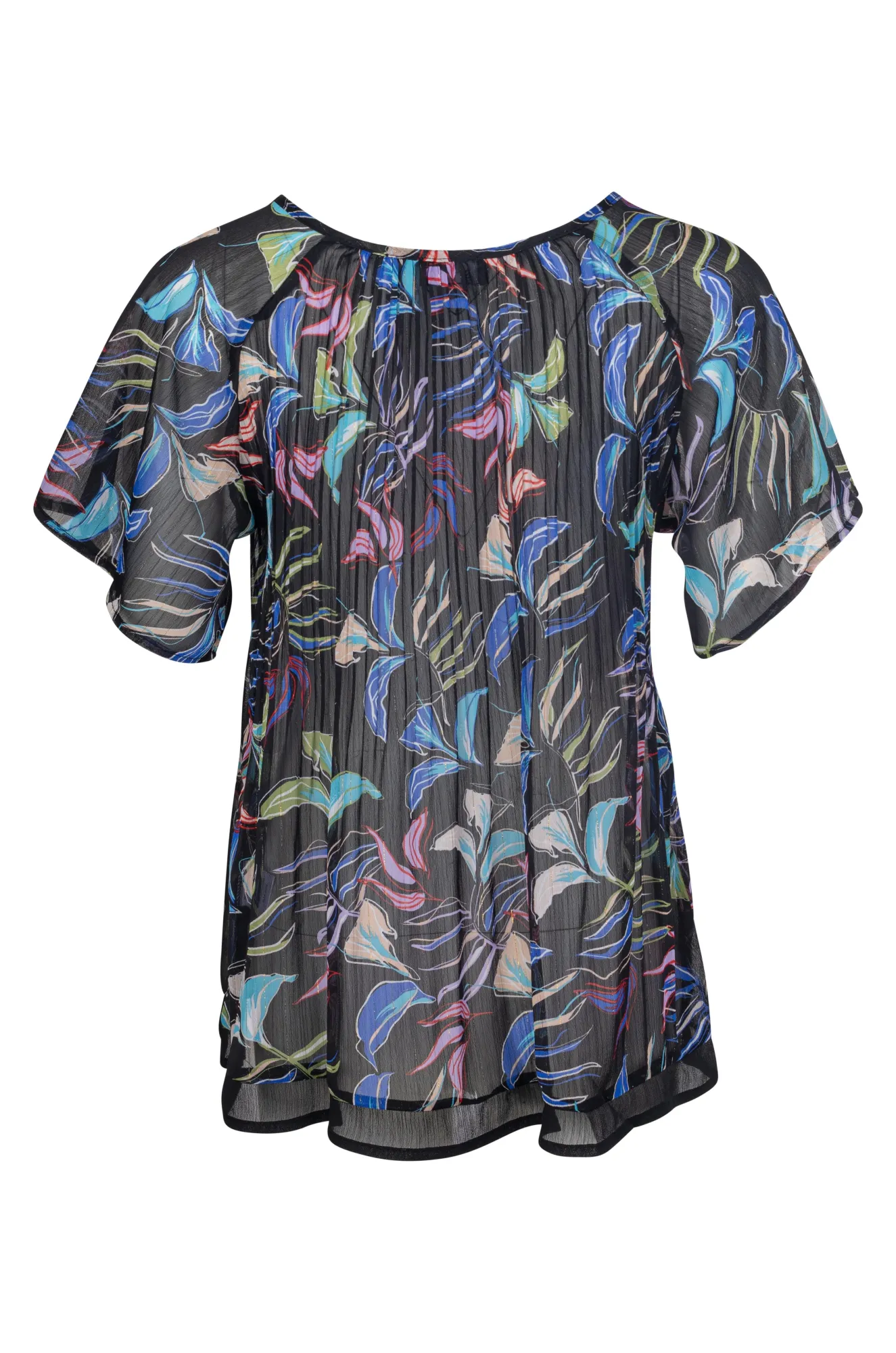 Mini pleat unlined Chiffon Top | Black Multi Petal | 8573A1 Soft Joggers Water Soul