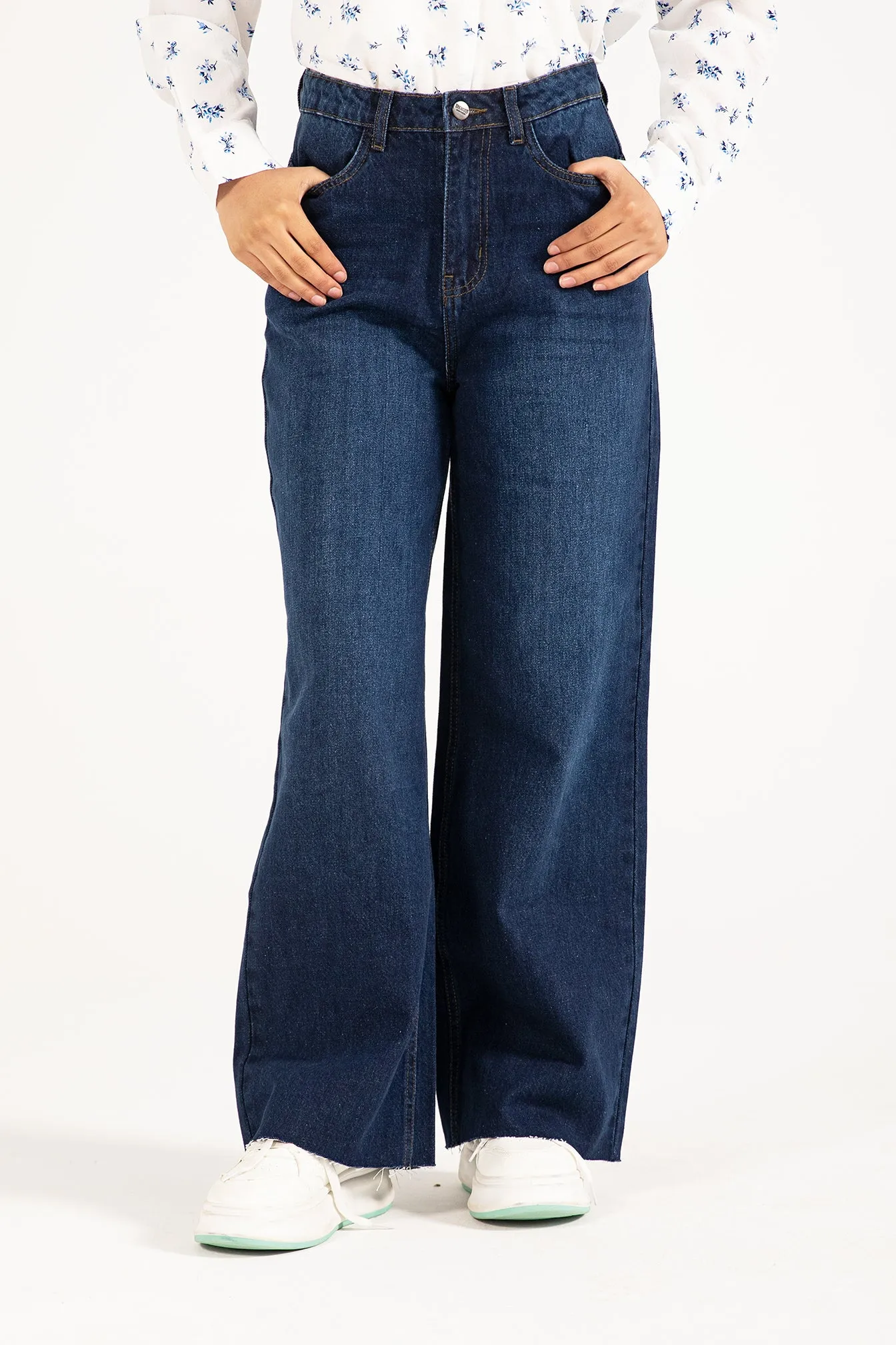 Adjustable drawstring WIDE LEG DENIM