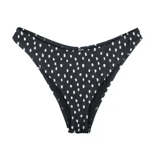 Women's Dots V-Style Bikini Bottom,Black Moisture Wicking Texture Universal Size Adjuster
