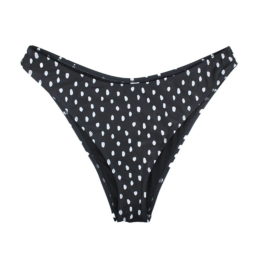 Women's Dots V-Style Bikini Bottom,Black Moisture Wicking Texture Universal Size Adjuster