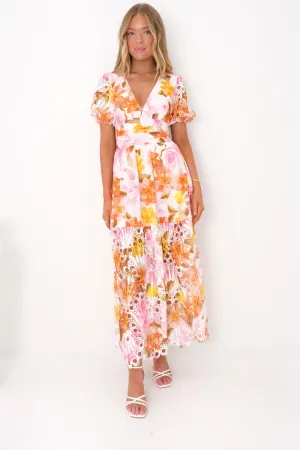 Angelicah Maxi Dress Pink Blossoms Pastel-Tone
