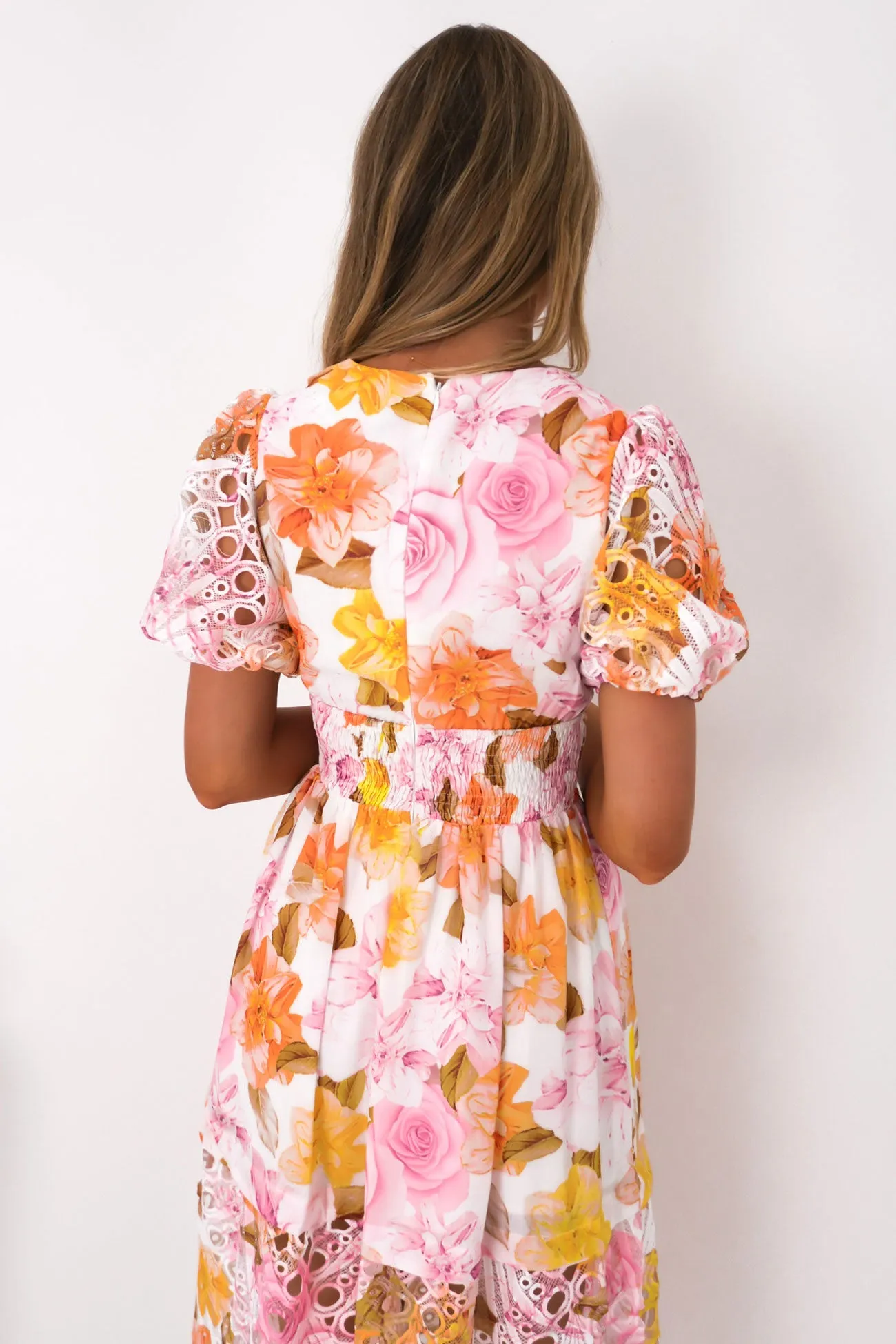 Casual Fit Layered-Sleeve Angelicah Maxi Dress Pink Blossoms