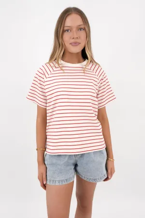 Windsor Stripe Tee Vintage White Red sporty wear
