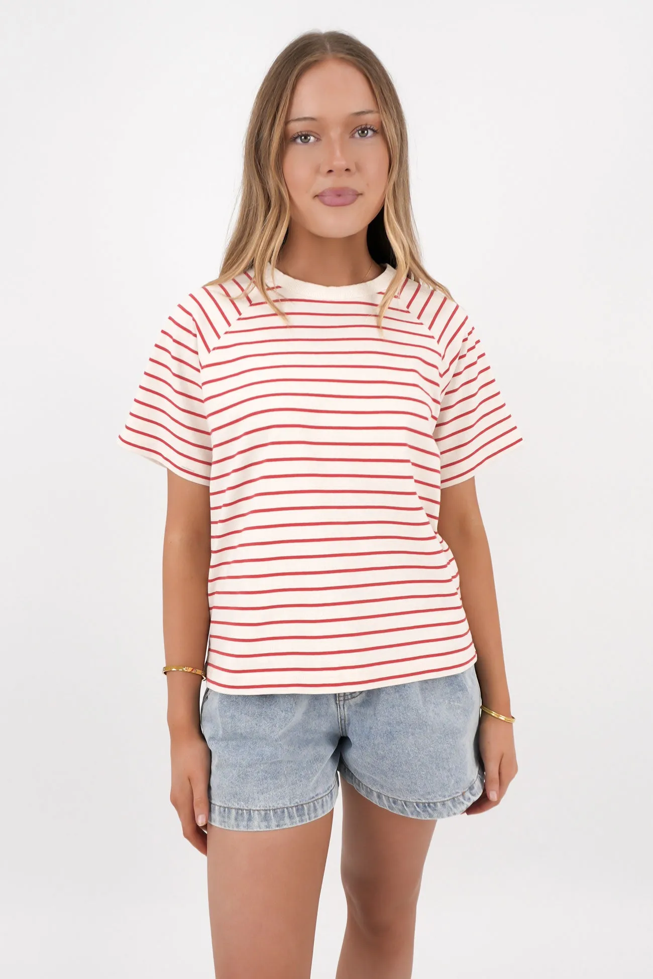 Windsor Stripe Tee Vintage White Red sporty wear