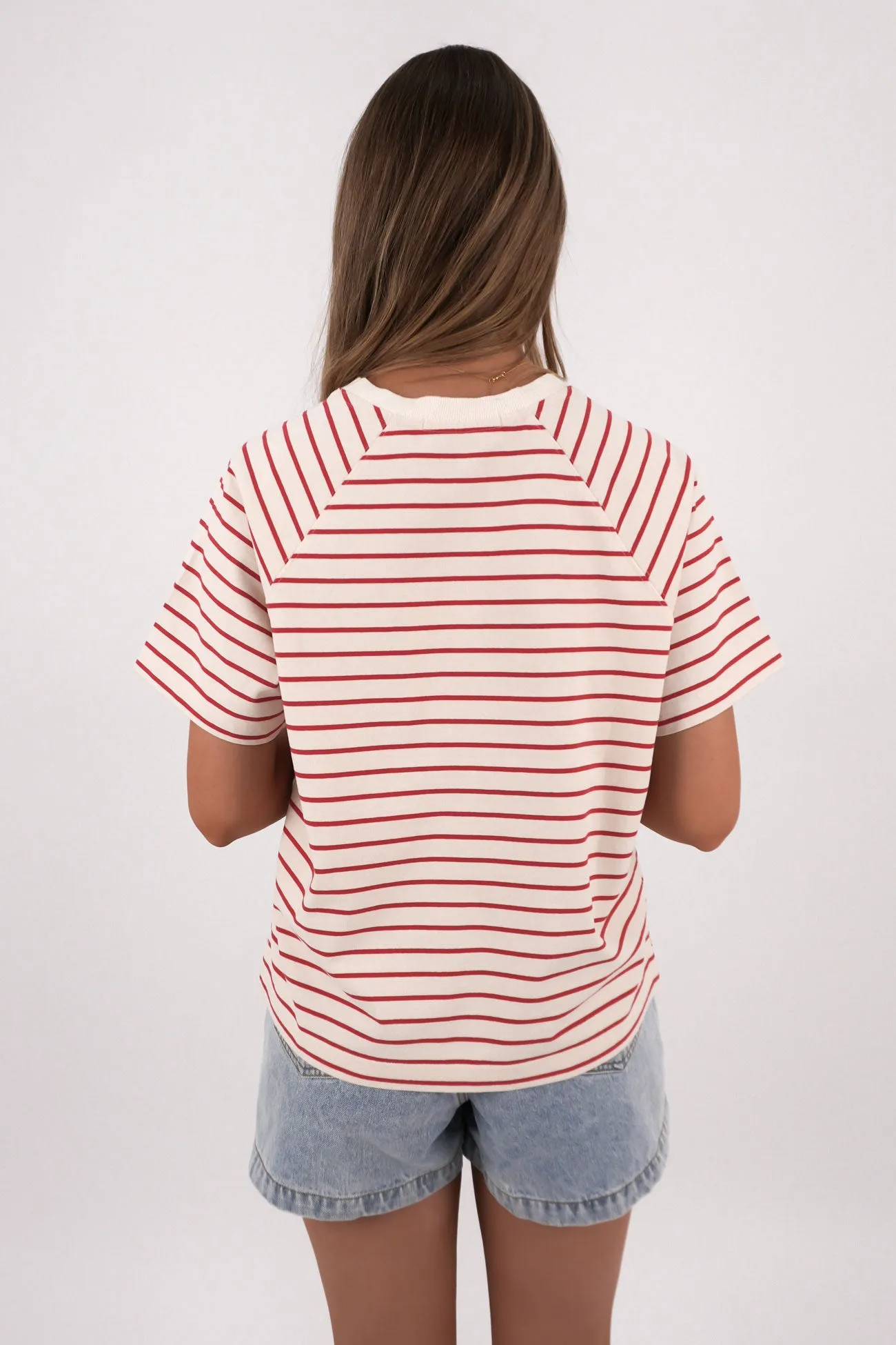 Windsor Stripe Tee Vintage White Red Fashion Top Classic Comfort Style