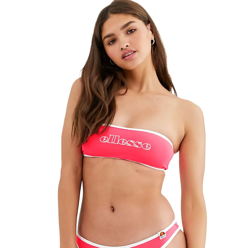Women's Brand Name Print Bikini Top,Neon Pink Mold Resistant Textile