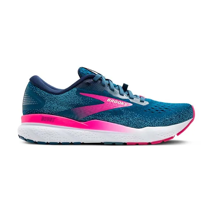 Womens Brooks Running Ghost 16 GTX in Moroccan Blue/Pink/Yellow Step Support Turbulent Traction