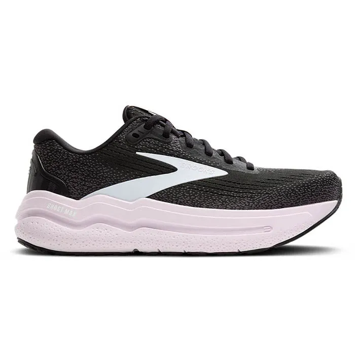 Womens Brooks Running Ghost Max 2 in Black/White/Orchid Ice running in a ultramarathon shoes