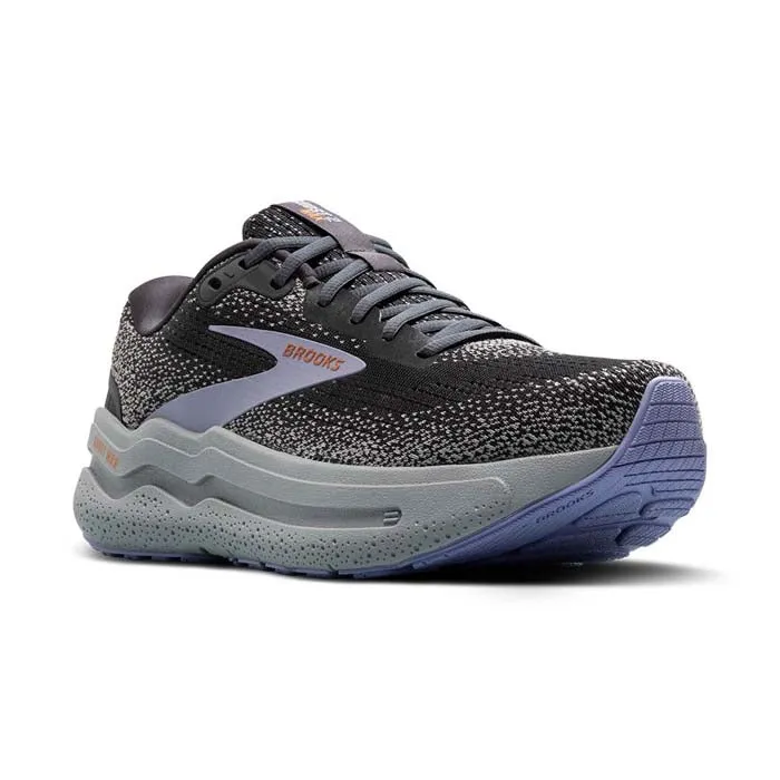 Womens Brooks Running Ghost Max 2 in Ebony/Lavender/Alloy Impact Diffusing Structure shock - plate running gear