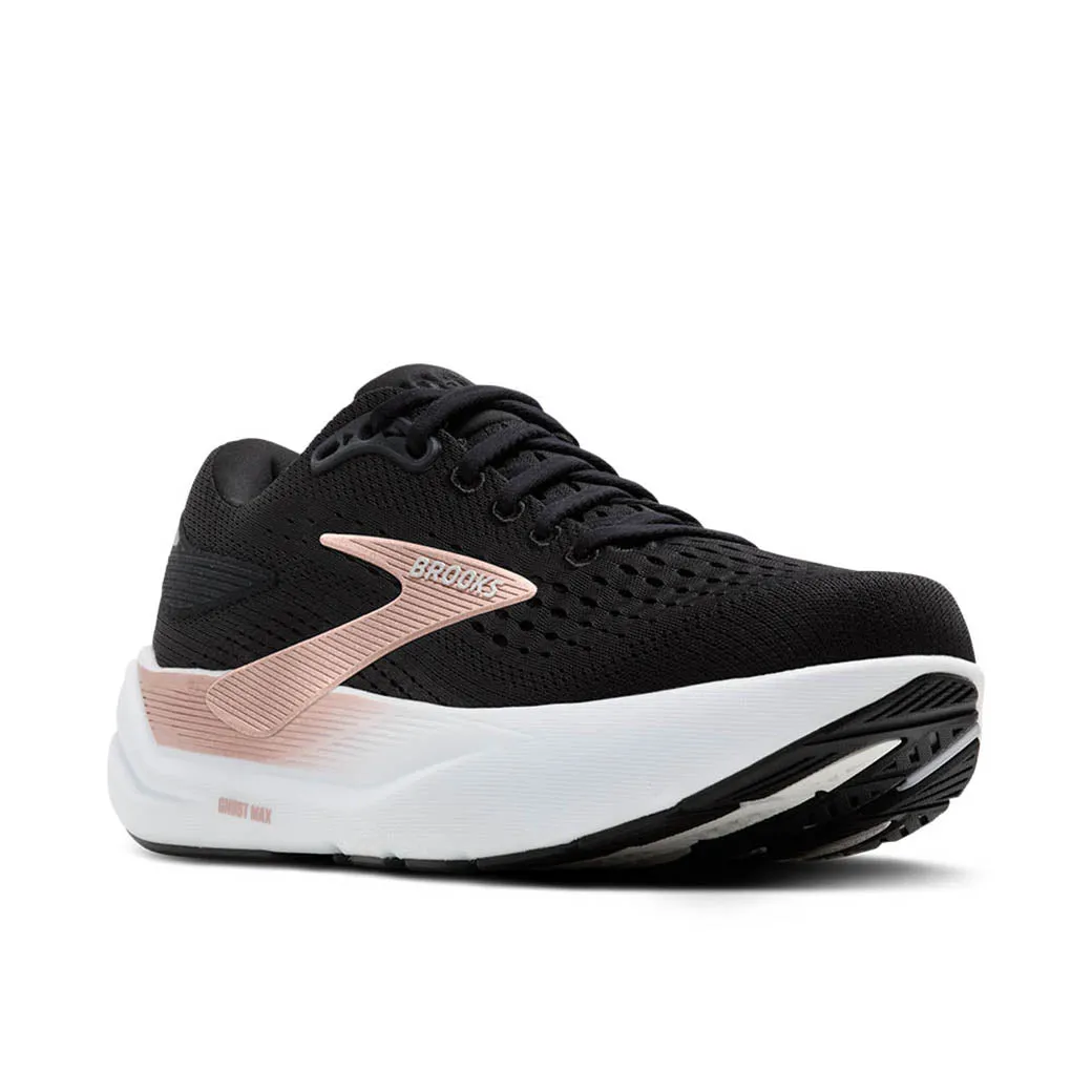 Womens Brooks Running Ghost Max 3 in Black/Black/Rose Gold male running gear Hyperbolic Heel Cup
