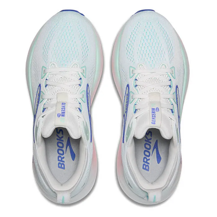 Womens Brooks Running Glycerin 22 in White/Limpet Shell/Amparo Blue fitness sneakers