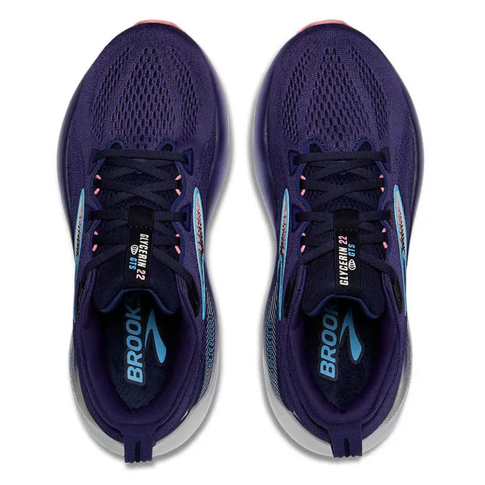 Dynamic Response Tech loose - fitting running wear Womens Brooks Running Glycerin GTS 22 in Blue Ribbon/Peacoat/Dianthus