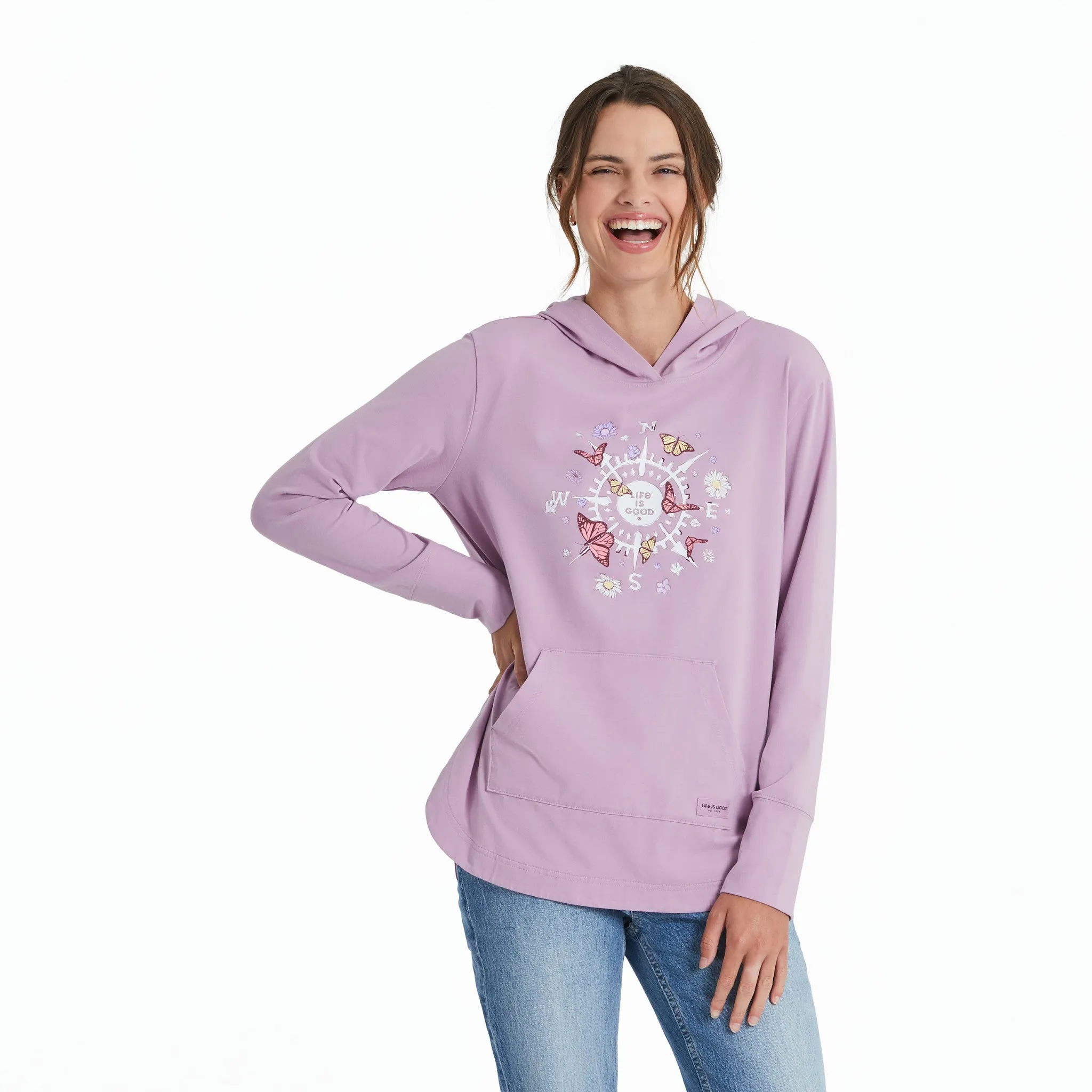 Women's Butterfly and Floral Compass Crusher-FLEX Hoodie Tunic Timeless Bold