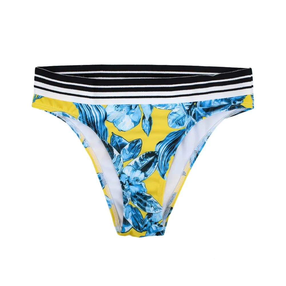 Women's Floral Bikini Bottom With Striped Waist,Multi Night Out