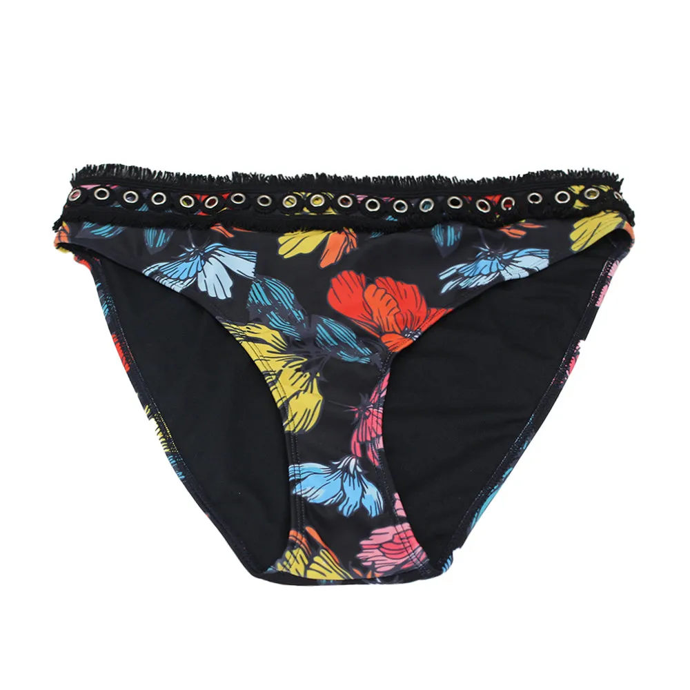 Women's Floral Bikini Bottom,Black WaterRepellent Coating VersatileCuff