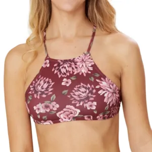 Non Slip Grip Technology Women's Floral Printed Bikini Top,Burgundy