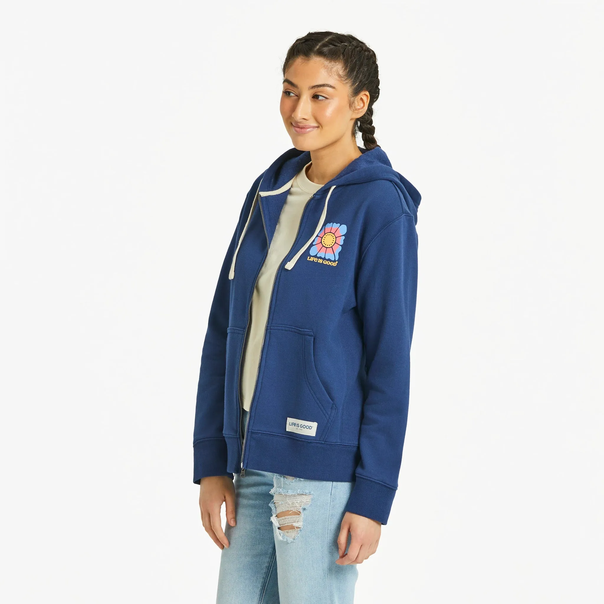 Lounge Fit Classic Layer Women's Good Vibes Floral Diamond Simply True Fleece Zip Hoodie