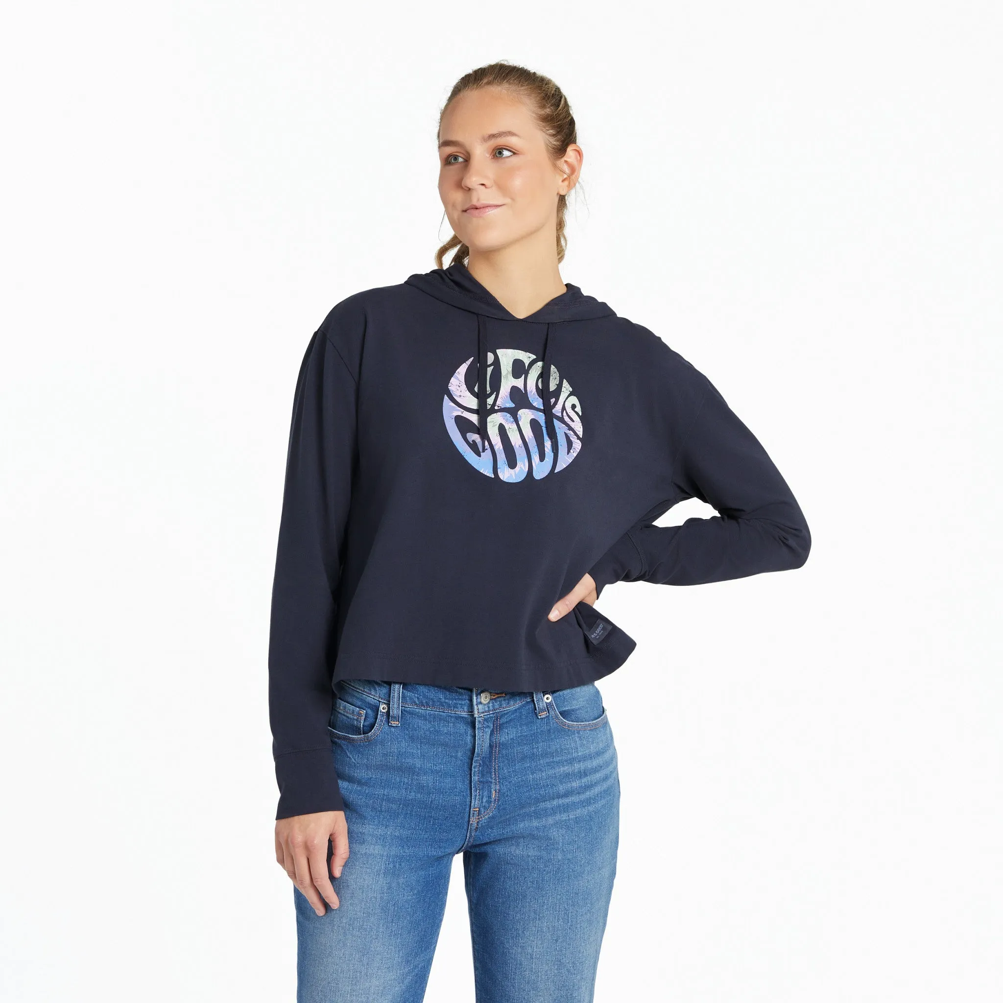 product fair trade Women's Groovy Tie Dye LIG Crusher-FLEX Boxy Hoodie