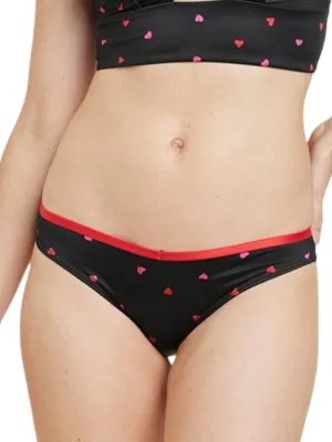 Women's Heart Printed Bikini Bottom, Black Double Layer Lining