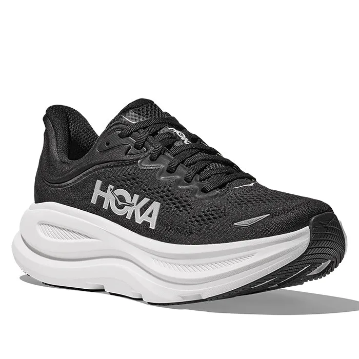 mesh upper breathability Womens Hoka Bondi 9 in Black/White