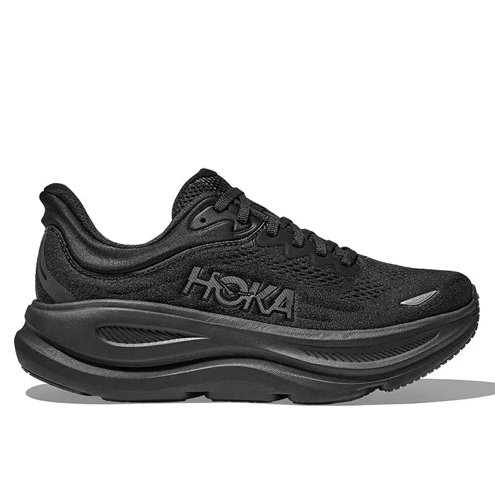 plyometric training running shoes Womens Hoka Bondi 9 Wide in Black/Black