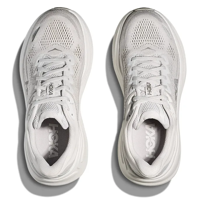 Womens Hoka Bondi 9 Wide in Stardust/Silver Obstacle course readiness