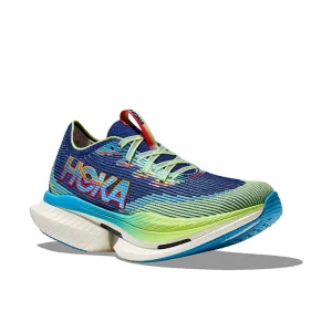 Oxygen Flow Knit running on a clay track shoes Womens Hoka Cielo X1 in Evening Sky/Lettuce